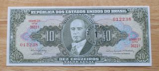 1967 Brazil 1 Centavo On 10 Cruzeiros World Currency Banknote Unc photo