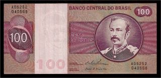 World Paper Money - Brasil 100 Cruzeiros Nd 1974 - 81 P195a @ Crisp Xf - Au photo