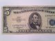 Old 1953 Five Dollar Bill $5 Blue Seal Silver Certificate Note - Vintage Money Small Size Notes photo 2