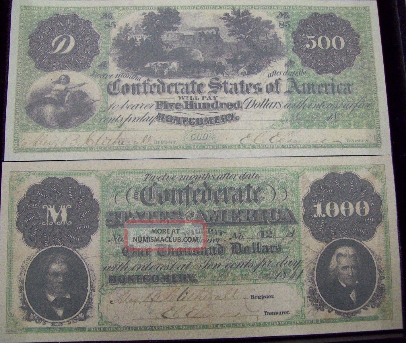 Replica 1861 Confederate Currency From Montgomery Alabama
