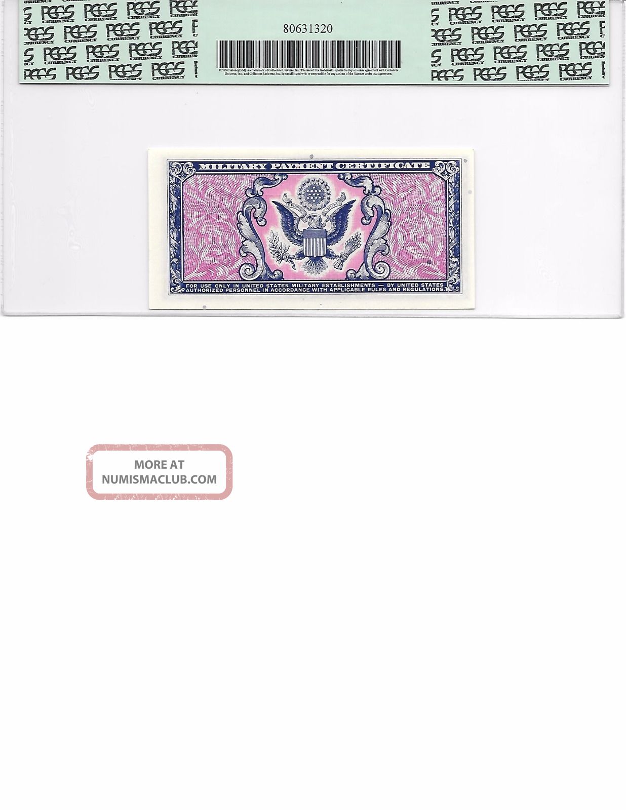 Pcgs 64ppq Series 481 5 Cents Military Payment Certificate Plate 59