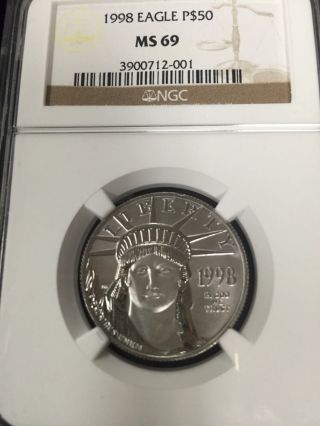 1998 $50 1/2 Oz Platinum Eagle Ngc Ms69 photo