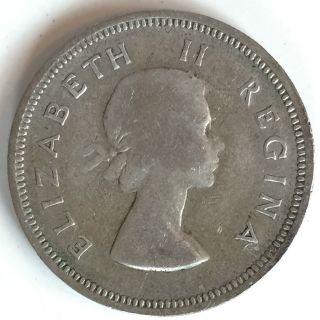 South Africa 2 Shillings Florin 1957 - F,  Silver,  Lower Year photo