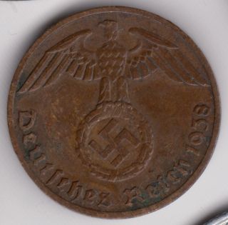 Germany,  Third Reich 1938 F Vf 1 Reichspfennig German Nazi Swastika Pfennig Coin photo