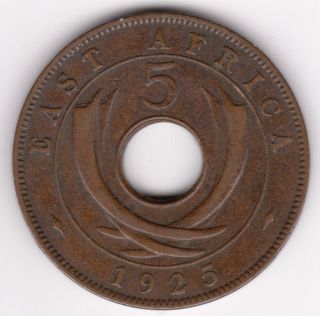 East Africa,  British - 1925 5 Cents Km 18 Vf Kenya Tanzania Uganda Coin photo