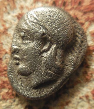 Elia,  Aeolis,  Silver 1.  22 Gram Diobol.  5th Cen Bc.  Archaic Head Athena / Wreath photo