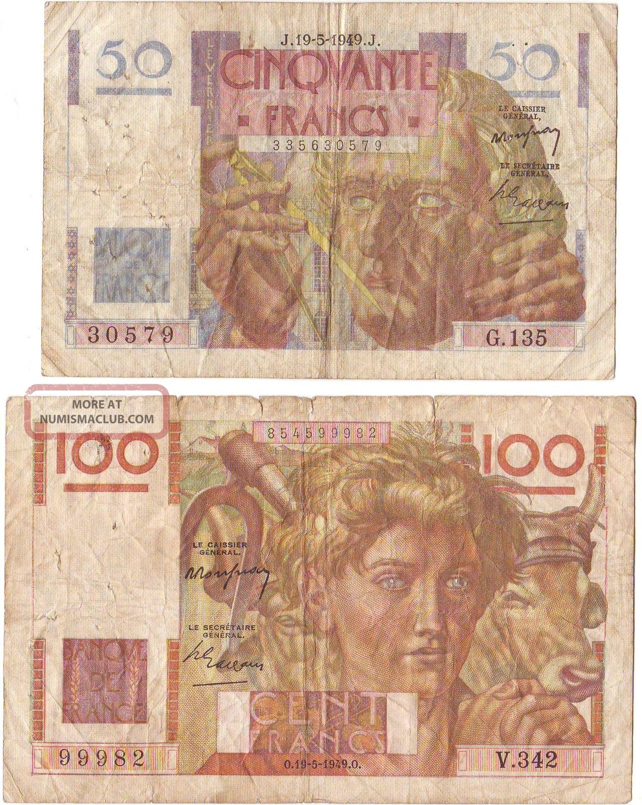 France 50,  100 Francs 19.  5.  1949 Europe photo