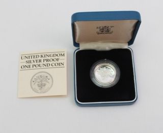 1984 United Kingdom Silver Proof One Pound Coin Box & photo
