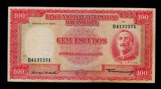 Mozambique 100 Escudos 1958 Pick 107 Vf Banknote. photo