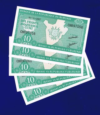 Burundi 5 X 10 Francs 2007 Uncirculated photo