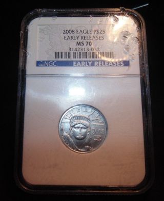 2008 Platinum $25 American Eagle 1/4 Oz Fine Platinum Ngc Ms 70 Early Releases photo