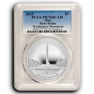 2015 Niue Pcgs Pr70 Fs Washington Monument 1 Oz Pure Silver Coin With photo