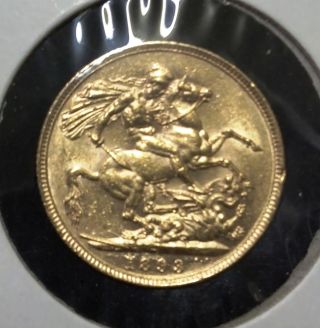 Authentic 1893 Queen Victoria British Gold Sovereign Coin - Gem Bu Coin photo