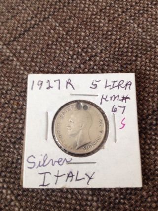 Italy 1927 5 Lira Silver Coin With Holes photo