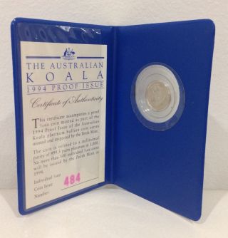 1994 1/10oz $15 Platinum Koala - 999 Fine Proof Coin - Perth photo
