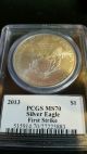 2013 Pcgs Ms70 Silver Eagle First Strike Autographed John M Mercanti (flag Label Silver photo 1