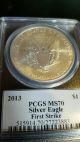 2013 Pcgs Ms70 Silver Eagle First Strike Autographed John M Mercanti (flag Label Silver photo 2