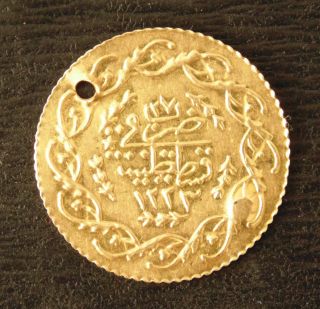 Antique Ottoman Empire Islamic Osmanli 1.  13 Grams 20mm.  Gold Drilled Coin photo