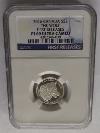 2016 Canada Ngc First Releases Pf69 Ucam The Wolf Silver S$2 Awesome Coin photo