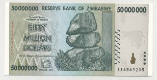 Zimbabwe 50 Million Dollars 2008 Pick 79 Unc Uncirculated Banknote photo