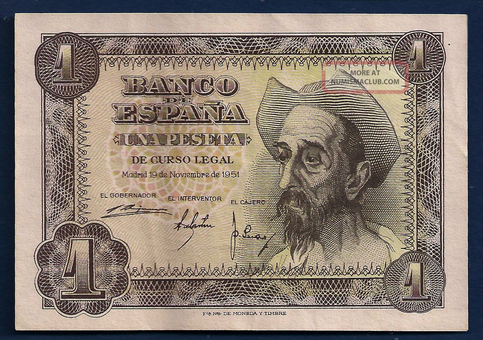 Spain 1 Peseta 1951 P - 139 Don Quixote (cervantes Novel Character) Europe photo