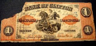 1861 Canada Scarce Bank Of Clifton $1 Scarce One Dollar Note Rare Old World Note photo