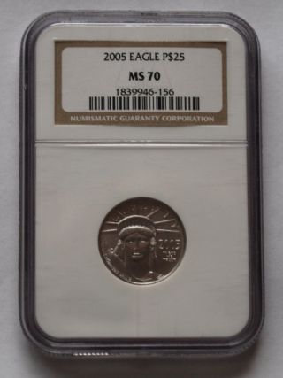 2005 $25 Platinum American Eagle 1/4 Oz Ms70 Ngc Low Population photo