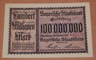 German States Bavaria 1923 100 Million Mark Unc Bavarian State Bank photo
