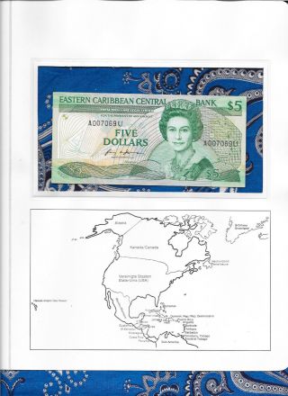 Banknote East Caribbean States Anquilla 1988 $5 P22u Unc A007069u Low Serial photo