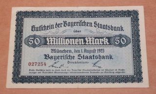 German States Bavaria 1923 50 Million Mark Xf,  Bavarian State Bank photo