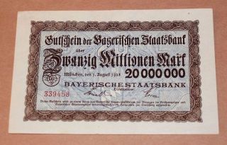 German States Bavaria 1923 20 Million Mark Au Bavarian State Bank photo