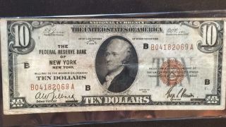 1929 Federal Reserve Note $10 National Currency York,  Ny Extra photo
