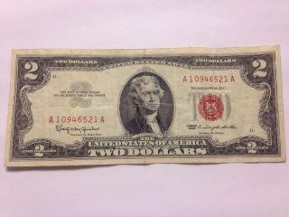 Old Vintage 1963 Two Dollar Bill $2 Red Seal United States Currency Note photo