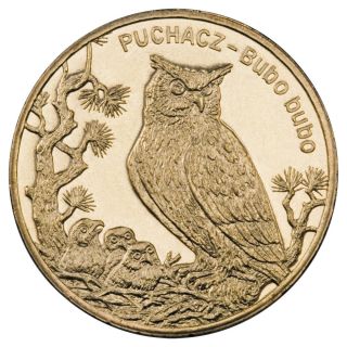 Animals Of The World: Eagle Owl (bubo Bubo) 2 Zl 2005 Coin Nordic,  Gift photo