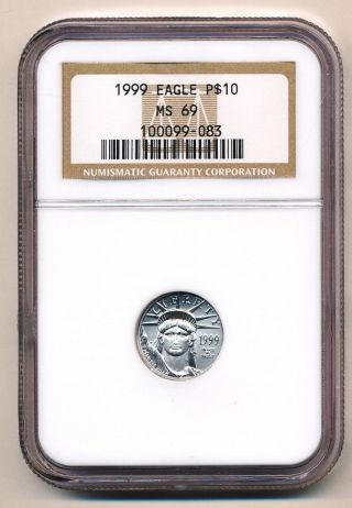 1999 1/10 Oz Platinum American Eagle Ngc Ms 69 photo