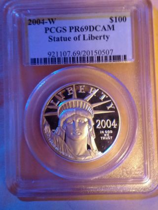 2004 - W $100 Statue Of Liberty American Platinum Eagle Pr69 Dcam Pcgs photo