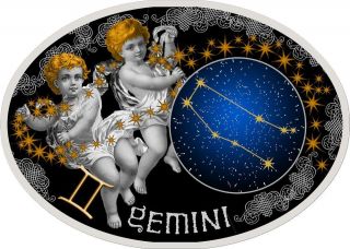 Macedonia 2014 10 Denars Zodiac Signs - Gemini Silver Proof Coin Cobalt Glass photo