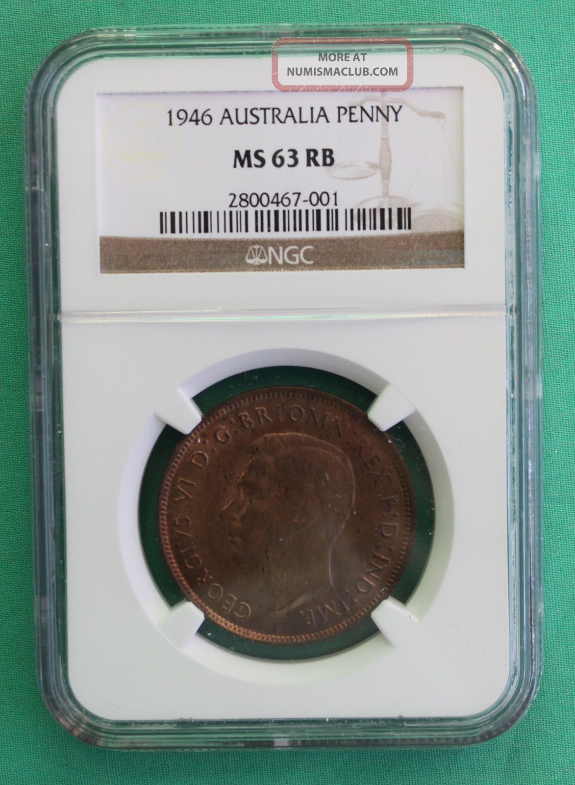1946 Bronze Australian 1 Pence One Cent Penny Coin Ngc Graded Ms 63 Rb Australia photo