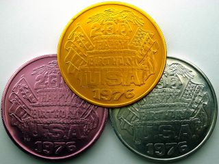 Happy 200th Birthday Usa Token - 1976 Mecca Gold,  Plain,  Pink 10ga Alum Doubloon photo