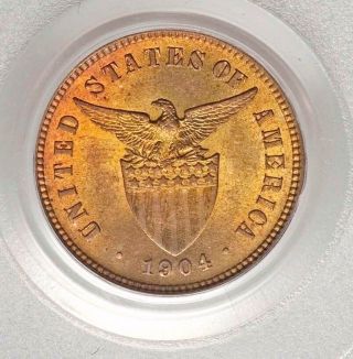 1904 U.  S.  Philippines Half Cent Pcgs Ms64 Rb Half Centavo Copper Rare Toned photo
