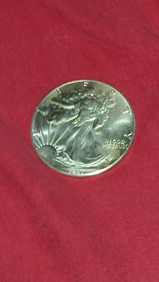 1987 American Eagle 1oz Fine Silver One Dollar Coin Tones Around Outside Edge photo