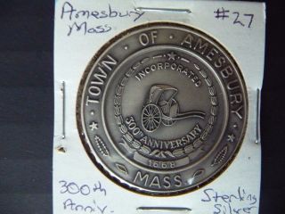 Amesbury Mass 300th Anniversary Sterling Silver Medal 1668 - 1968 Massachusetts photo