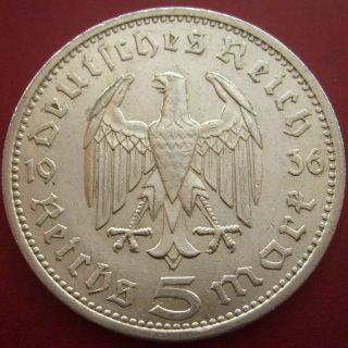 Wwii Antique Germany 5 Mark 1936 A Berlin Silver German Coin Big Eagle (vik16) photo