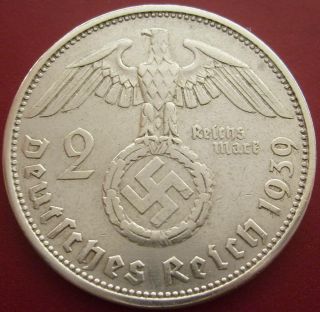 Wwii Antique Germany 2 Mark 1939 A Berlin Silver German Coin Big Wreath (apl87) photo