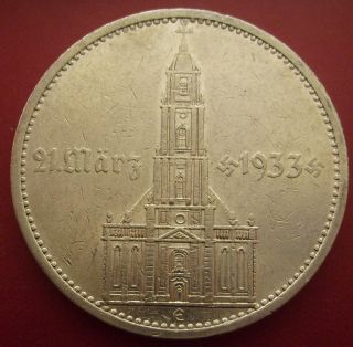 Extra Rare Wwii Germany 5 Mark 1934 E Silver Coin Garrisonkirche Date (ek01) photo