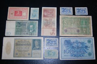 11pc Germany Paper Banknote & Notgeld Lot;nice Pfennigs,  Marks & Reichsbanknotes photo