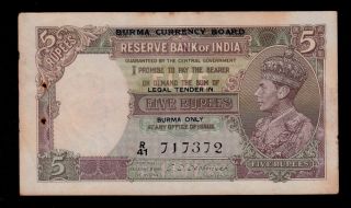 Burma 5 Rupees (1947) Pick 31 W/h Vf,  Banknote photo