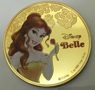 1oz Disney Belle Beauty And The Beast Colourized Finished In 24k Gold Clad Coin photo