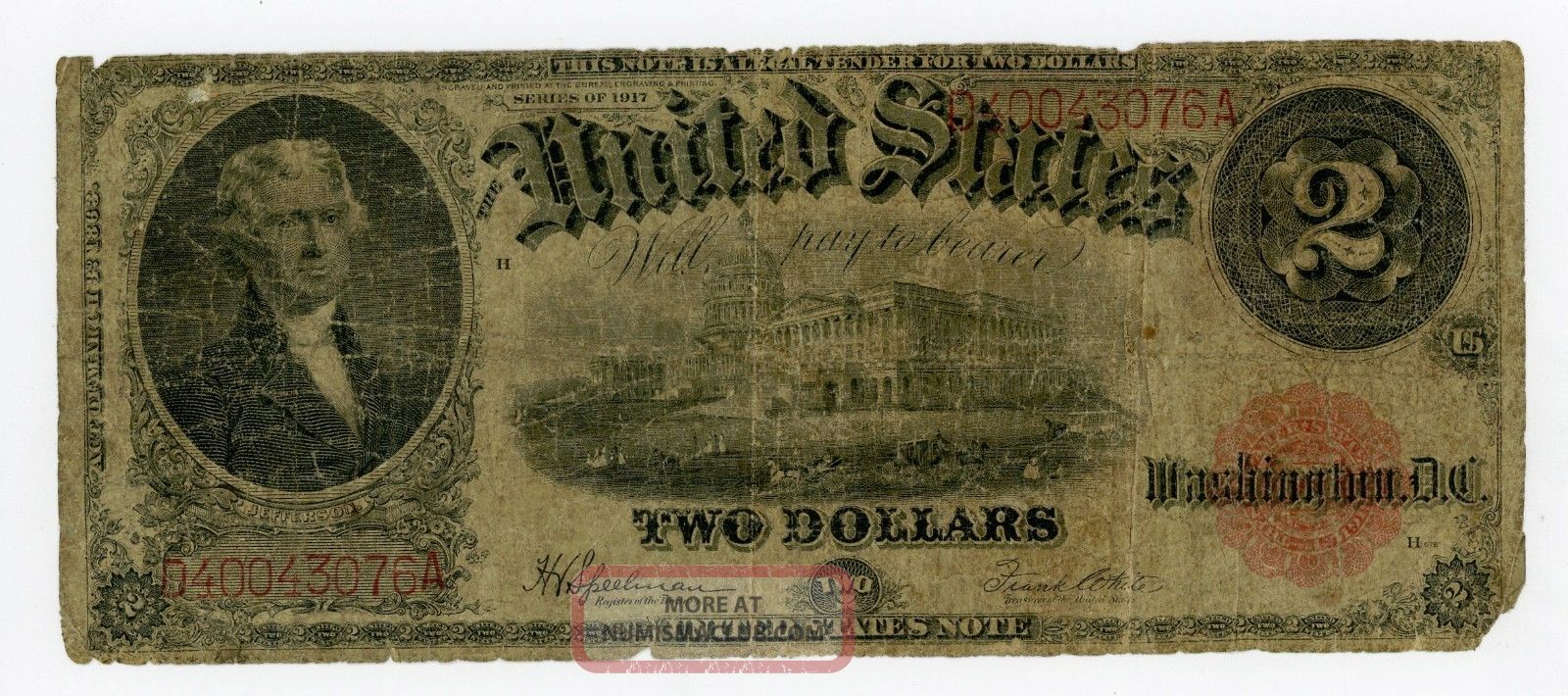 1917 Fr.  60 $2 United States Legal Tender Note Large Size Notes photo