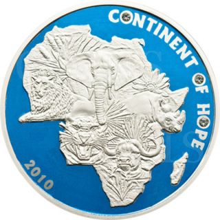 Ivory Coast 2010 1000 Fr Continent Of Hope Big Five Proof Silver Coin Swarowski photo